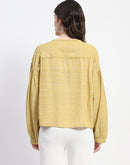 Madame Tie Neck Puff Sleeve Chequered Yellow Top