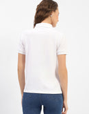 Madame White Polo Neck Solid Cotton T-Shirt