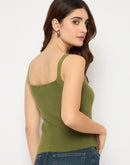 Madame Sleeveless Solid Olive Sweater