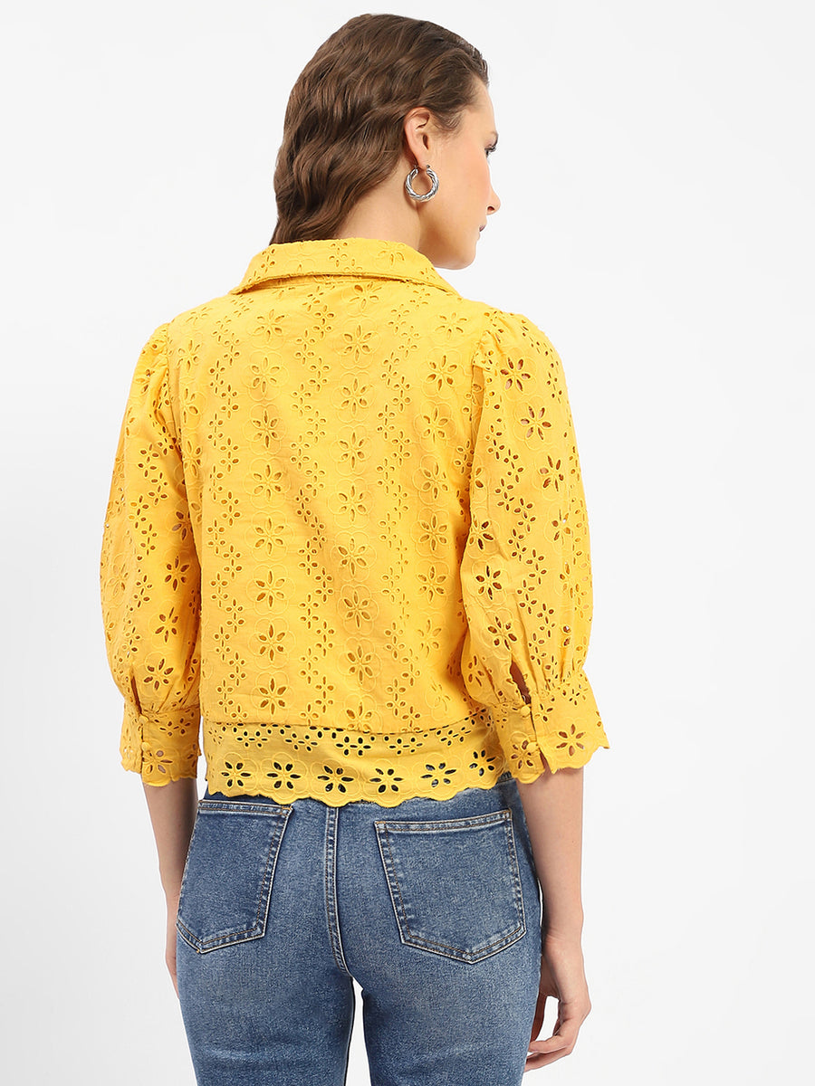 Madame Schiffli Mustard Yellow Regular Shirt