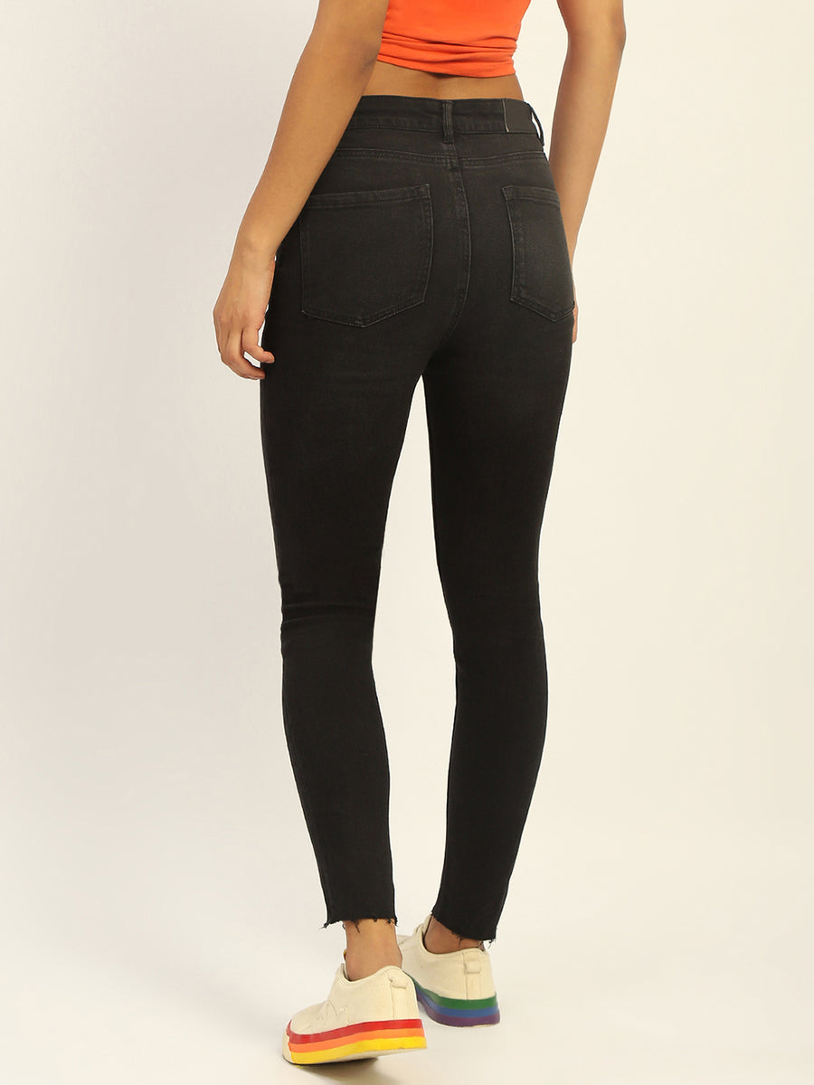 Madame Skinny Fit Raw Hem Cotton Black Denim