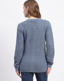 Madame Blue Cable Knit Button-Up Cardigan