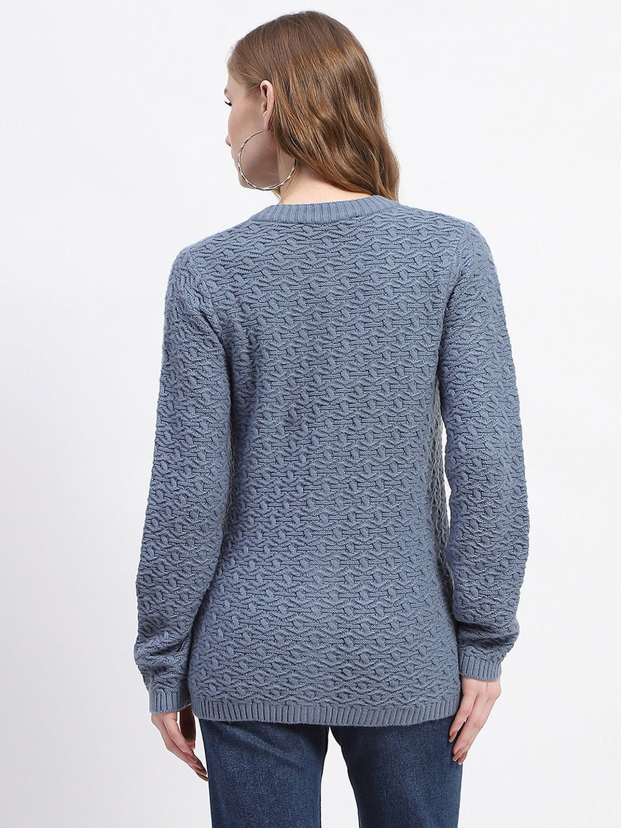 Madame Blue Cable Knit Button-Up Cardigan