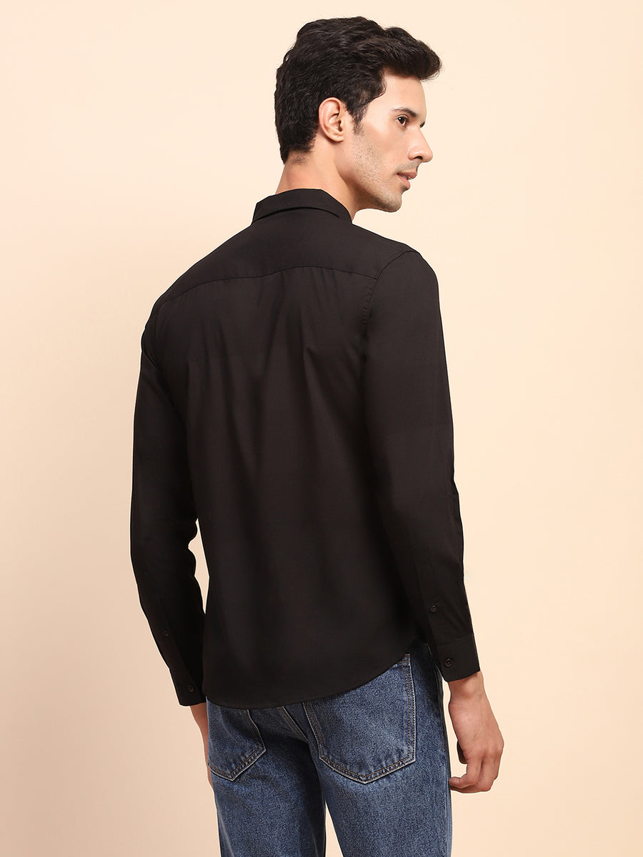 Camla Barcelona Color Block Collared Black Cotton Shirt