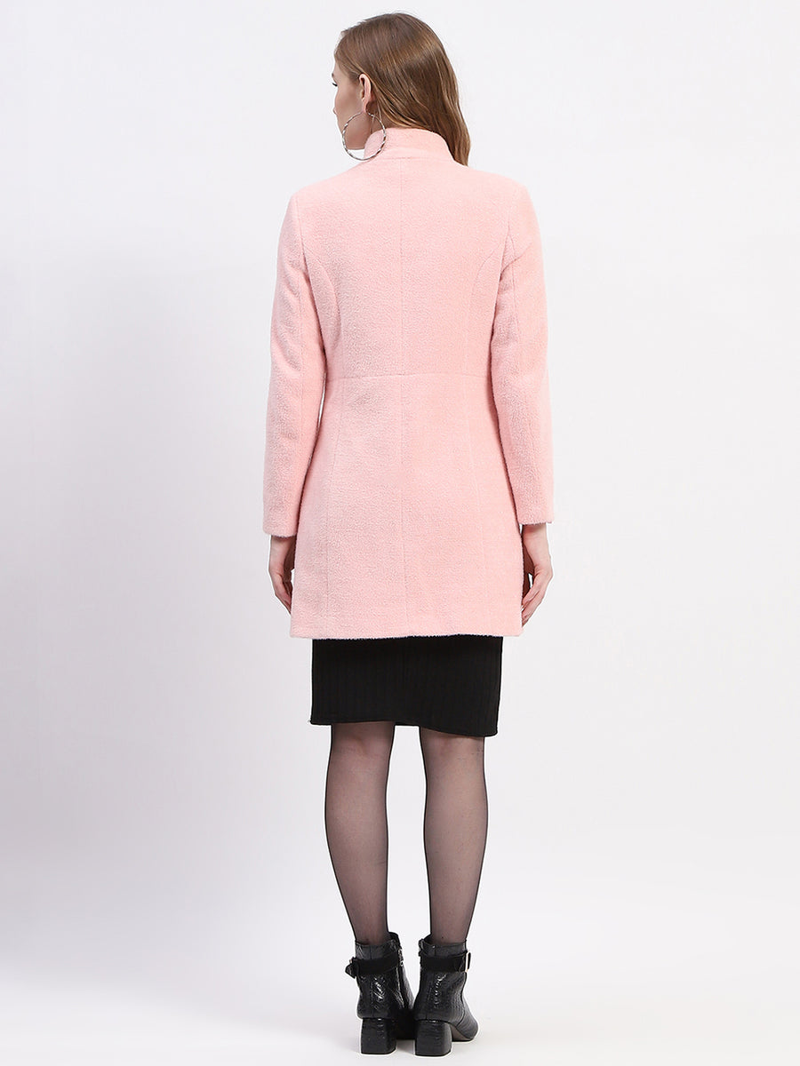 Madame Pink Mandarin Neck Full Sleeve Long Coat