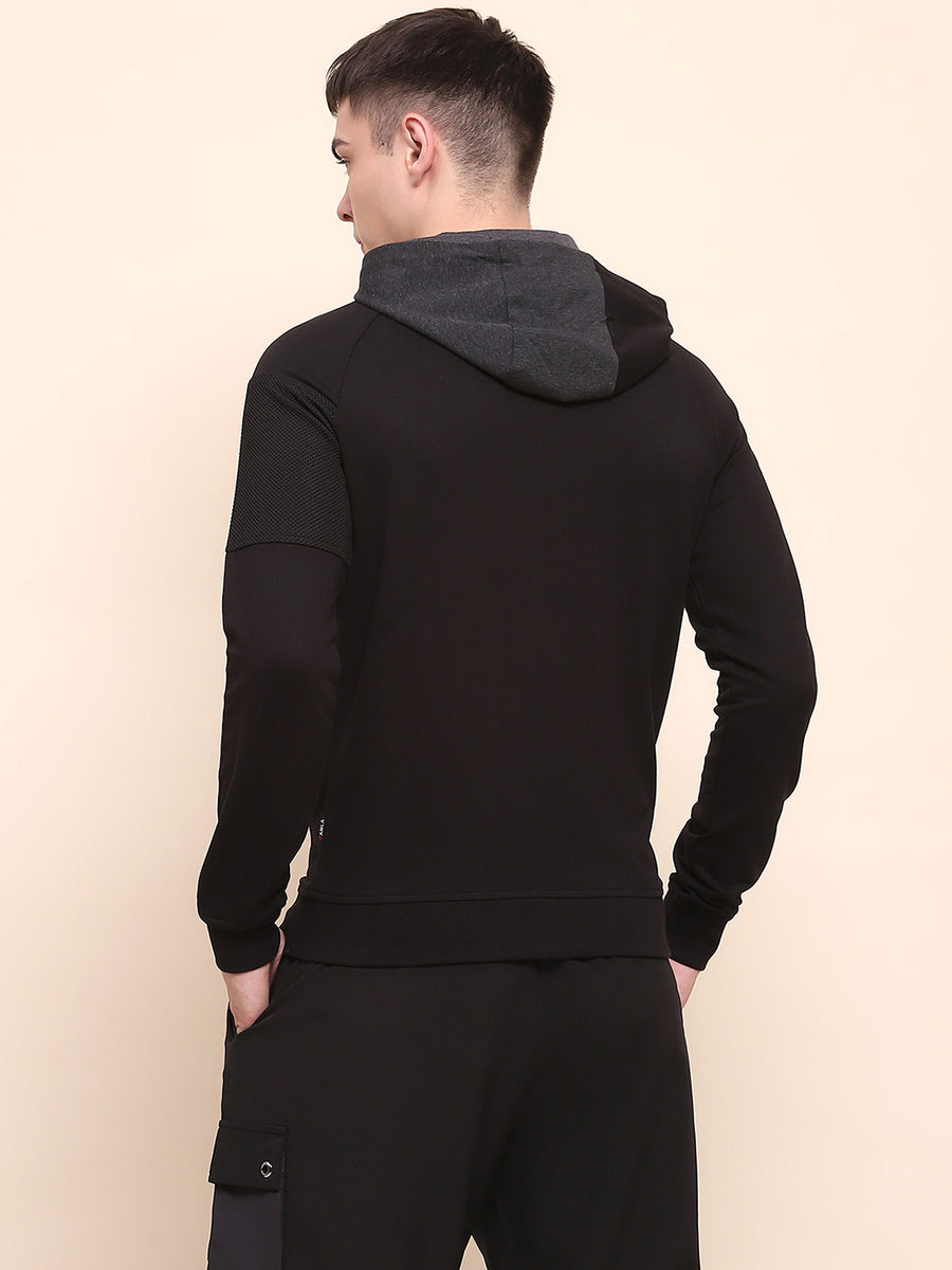 Camla Barcelona Cotton Color Blocked Black Zipper Sweatshirt