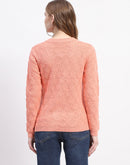 Madame Peach Cable Knit Button-Up Cardigan