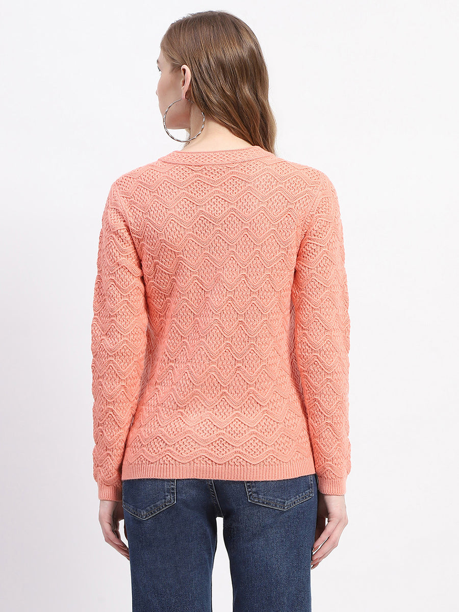 Madame Peach Cable Knit Button-Up Cardigan