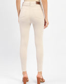 Madame Raw Hem Beige High Rise Skinny Fit Jeans