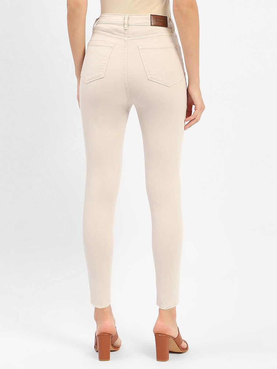 Madame Raw Hem Beige High Rise Skinny Fit Jeans