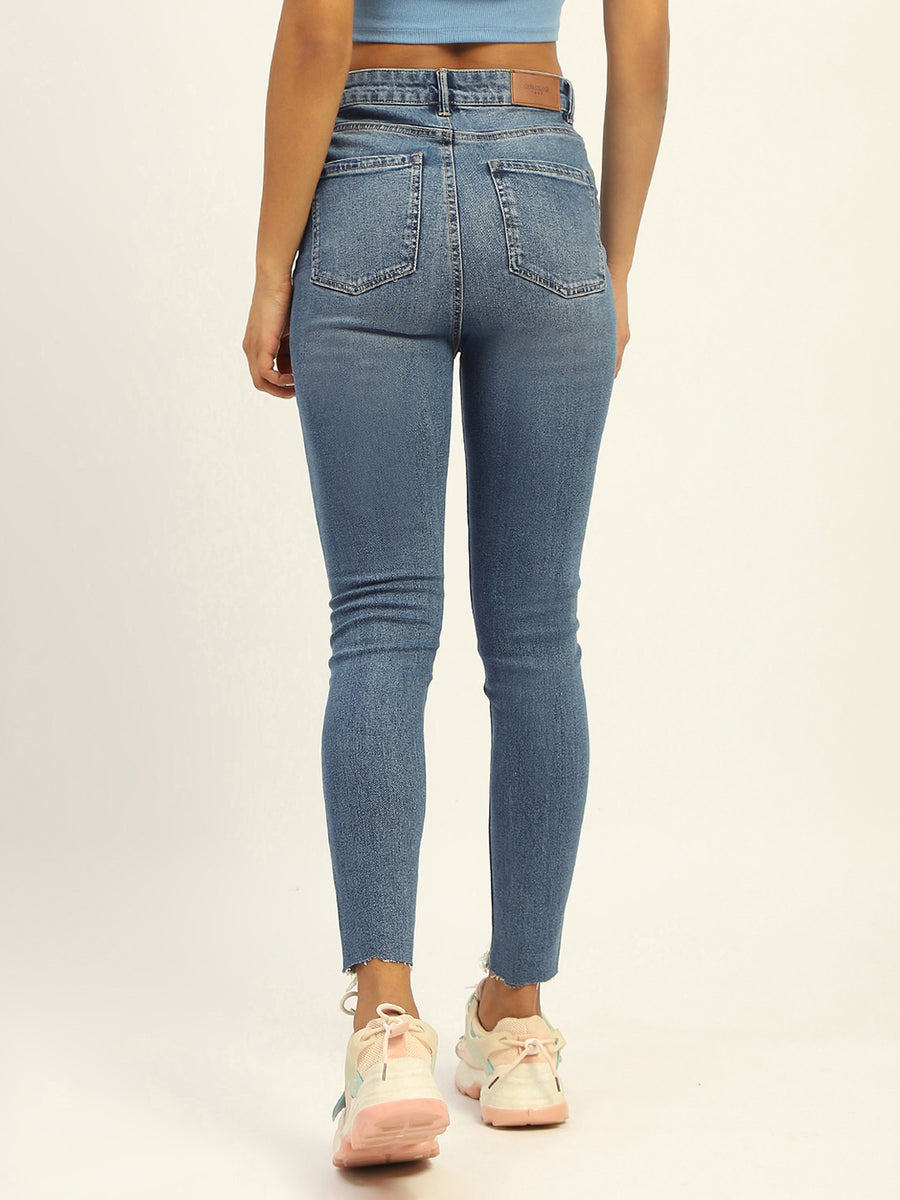 Madame Skinny Fit Raw Hem Cotton Light Blue Denim