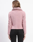 Madame Solid Purple Fur Neck Short Coat