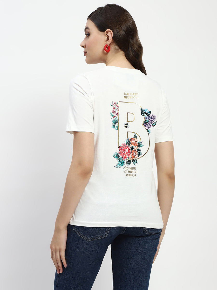 Madame Bridgerton Embossed Graphics White Cotton T-Shirt