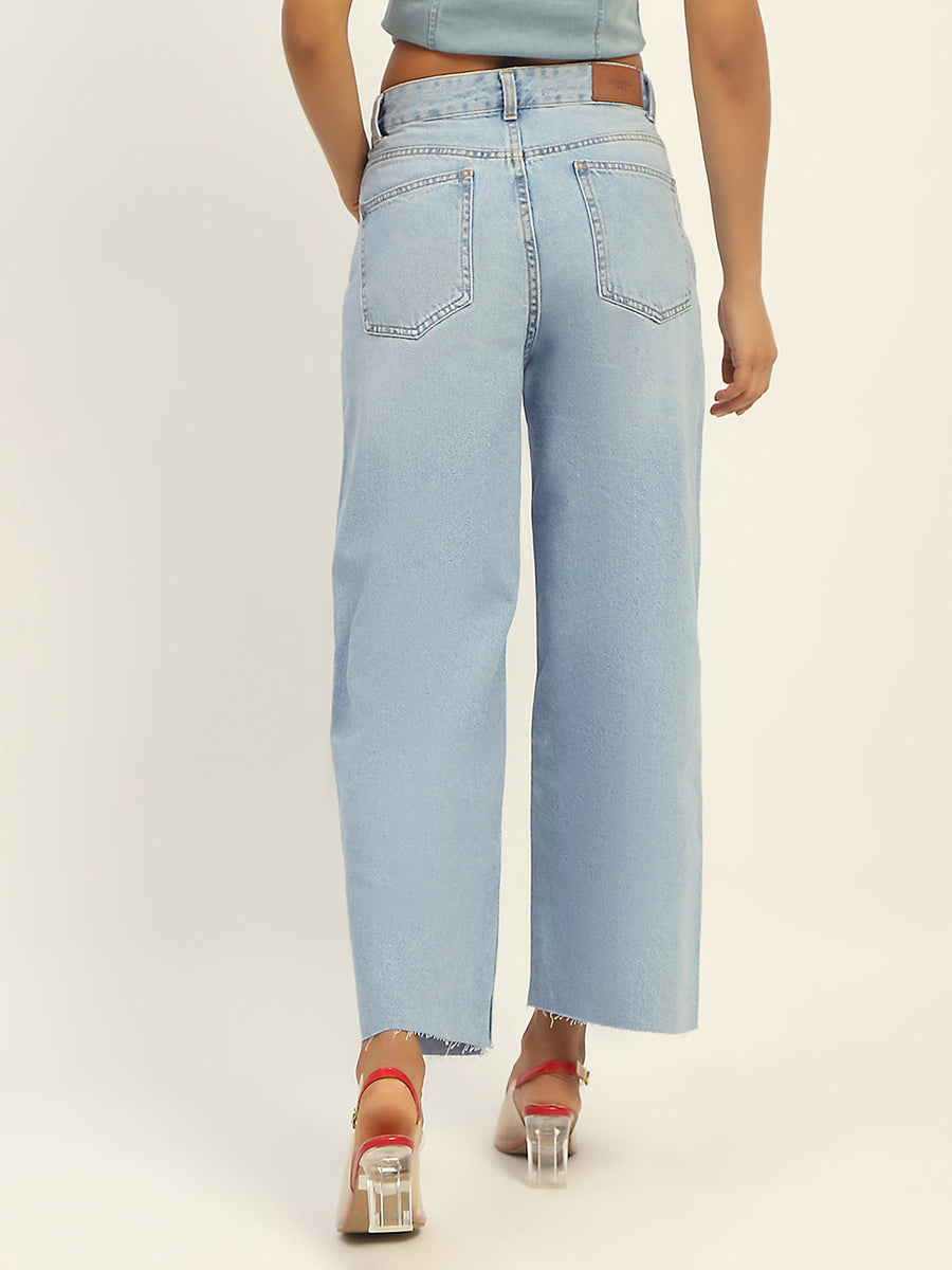 Madame Mid Rise Solid Ice Blue Denim