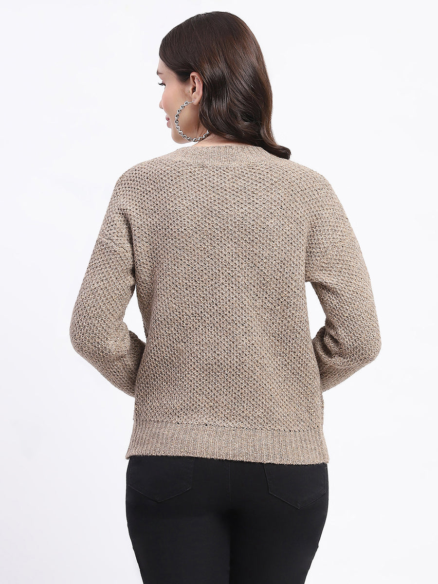 Madame V Neck Relaxed Fit Brown Sweater