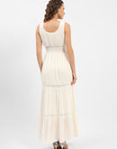 Madame Square Neck White Tiered Maxi Dress