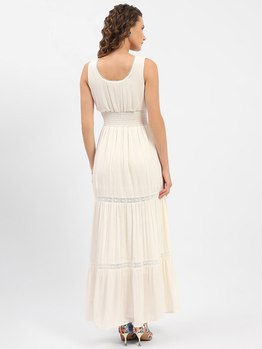 Madame Square Neck White Tiered Maxi Dress