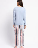 mSECRET Cotton Blue Top and Printed Bottom Nightsuit