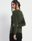 Madame Cable Knit Solid Olive Cardigan