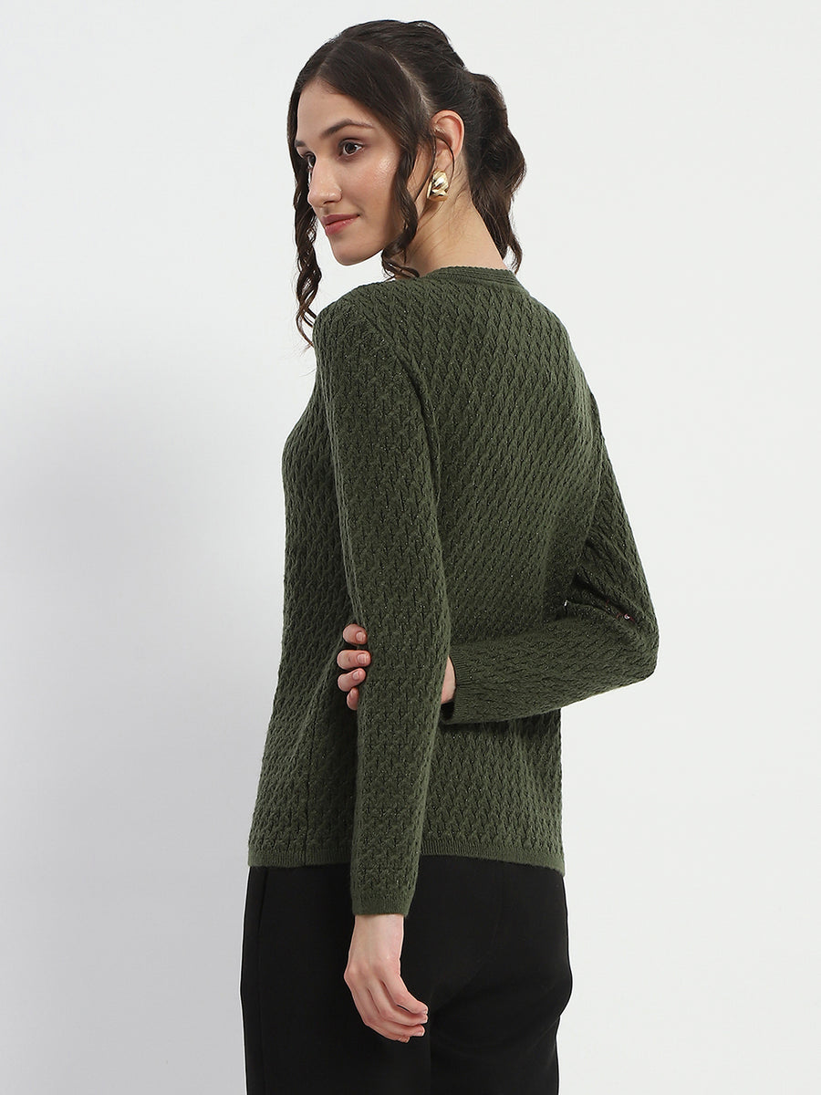 Madame Cable Knit Solid Olive Cardigan