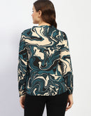 Madame Marble Print Teal Green Top