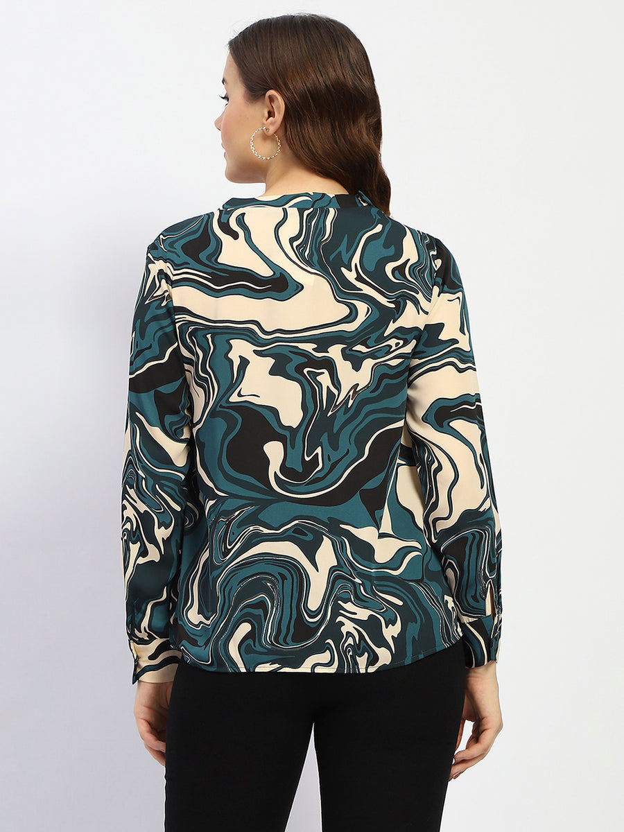 Madame Marble Print Teal Green Top