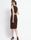 Madame Button Detailed Chocolate Brown Bodycon Knit Dress