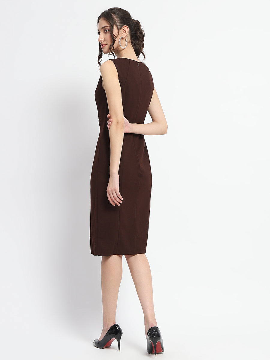 Madame Button Detailed Chocolate Brown Bodycon Knit Dress