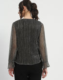 Madame Ruffle Sleeve Black Shimmery Top