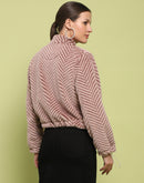 Madame Geometric Psttern Zipped Brown Sweatshirt