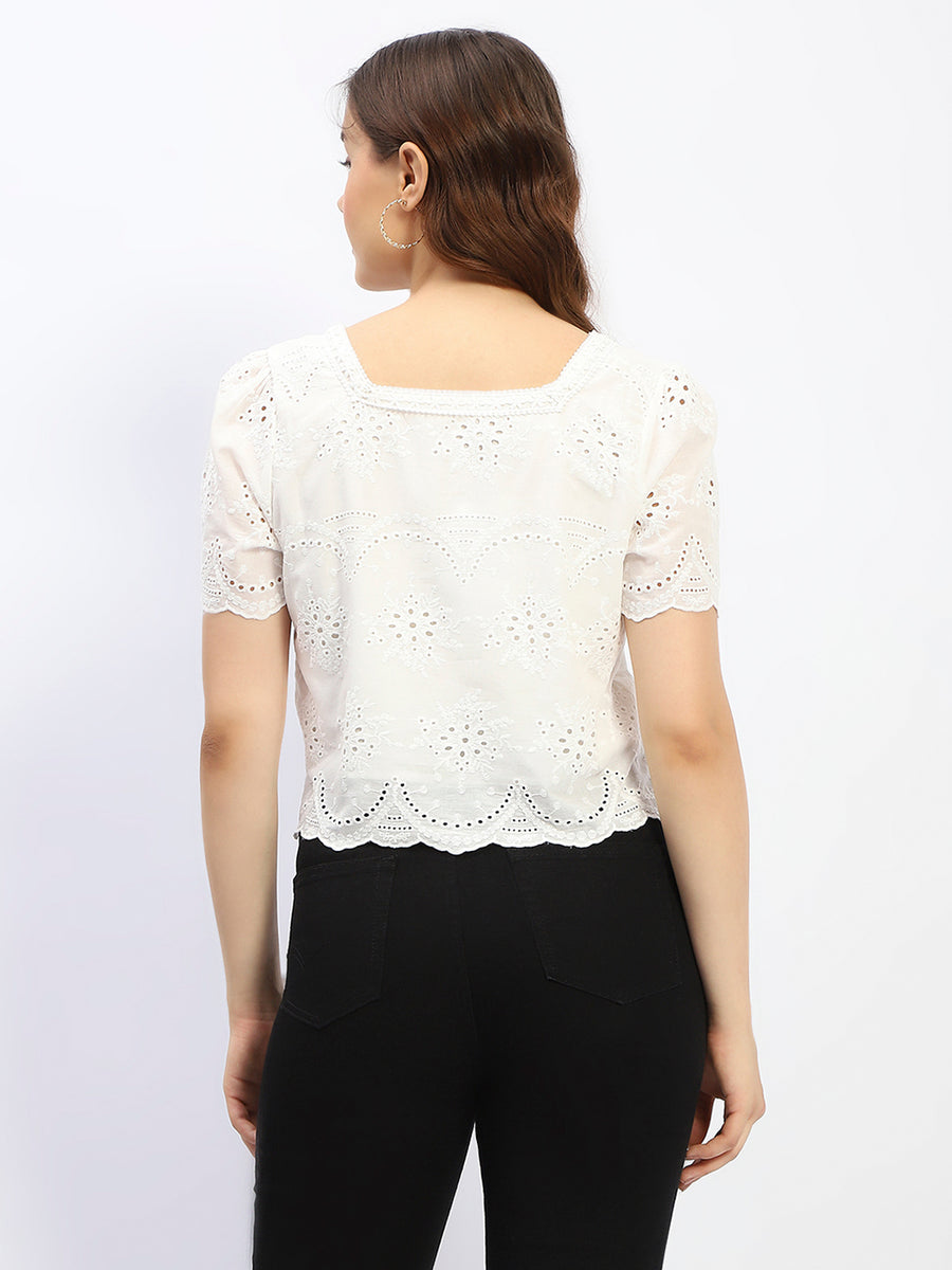 Madame Laced White Schiffli Cotton Top