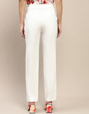 Madame Solid Side Zipper And Pocketed White Trousers