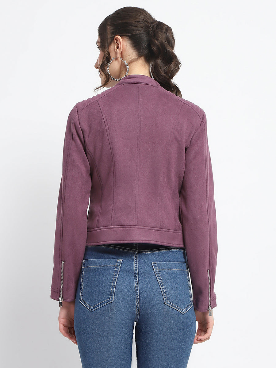 Madame Flap Collared Plum Suede Jacket