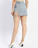 Madame Embellished Hem Blue Denim Short Skirt