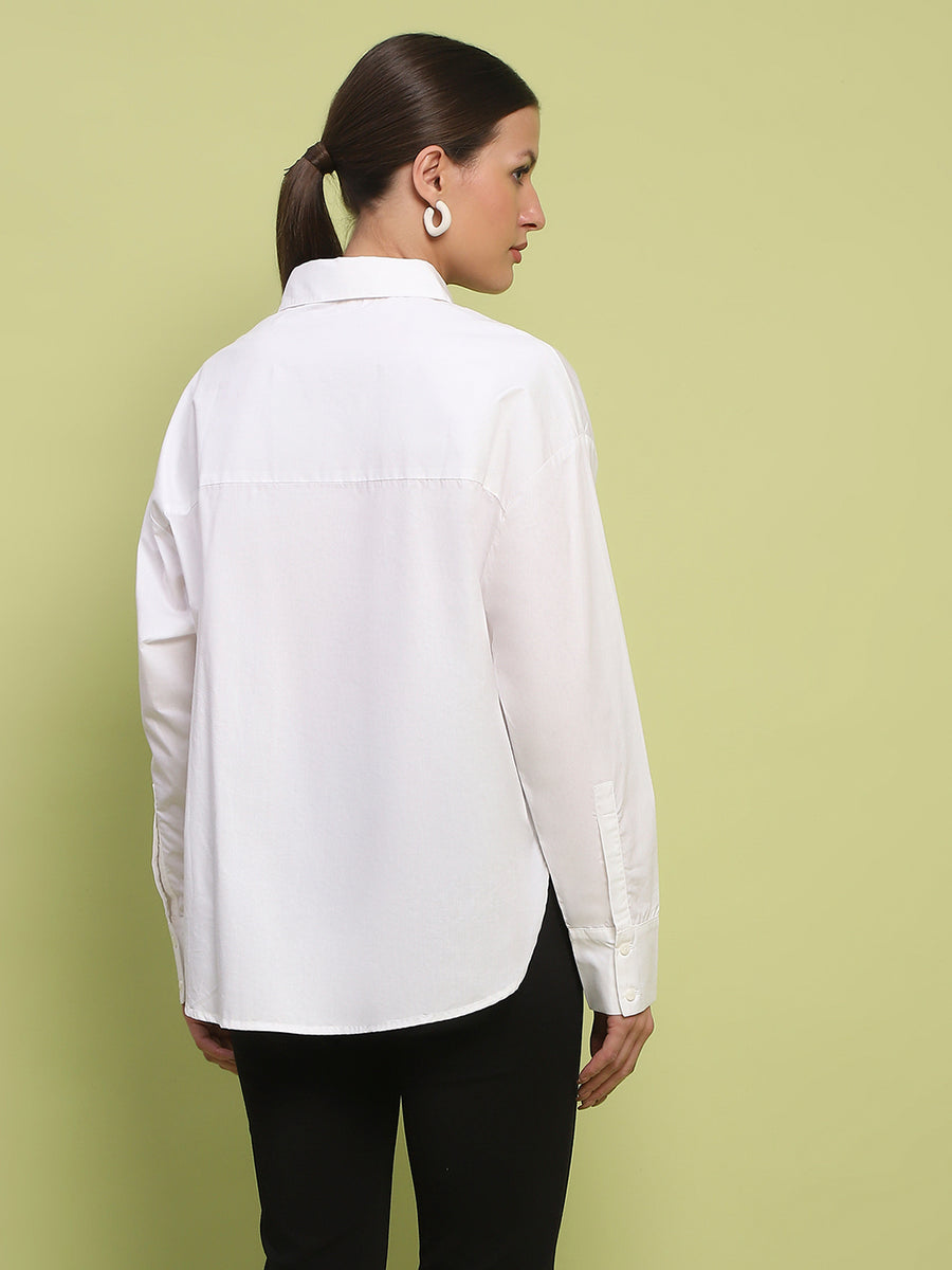 Madame Placement Printed White Cotton Shirt