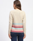 Madame Beige Striped Buttoned Cardigan