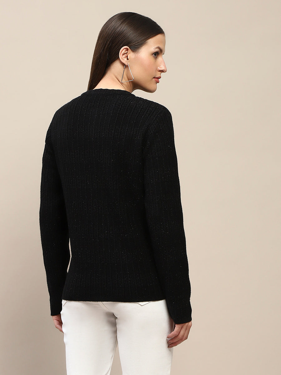 Madame Cable Knit Buttoned Black Cardigan