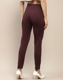 Madame Pleated Solid Wine Red Rayon Blend Jeggings