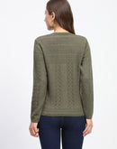 Madame Self-Designed Crew Neck Button Down Olive Green Cardigan