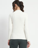 Madame High Neck Full Sleeve Solid White Top