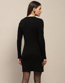 Madame Double Breasted V Neck Black Knitted Mini Dress