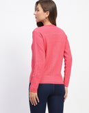 Madame Self-Designed Crew Neck Button Down Coral Cardigan