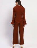 Madame Solid Rust Ruffle Neck Bell Sleeve Top