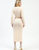 Madame Fur Sleeve Bodycon Beige Knit Co-ord Set