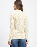 Madame Mock Neck Textured Beige Cardigan