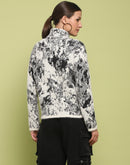 Madame Abstract Print Mock Neck Off White Sweater