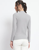 Madame High Neck Full Sleeve Solid Grey Top