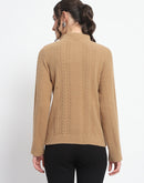 Madame Button Down Cable Knit Solid Khaki Cardigan