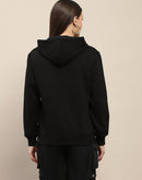 Madame Fleece Placement Print Black Hooded Sweatshirt