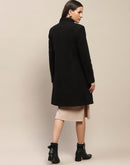 Madame Melange Side Inseam Pocketed Black Long Coat